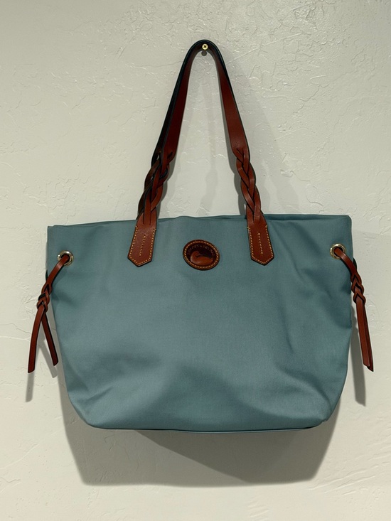 Dooney & Bourke Handbags - Dooney & Bourke Blue Nylon Tote Bag Braided Leather Straps Red Lining Large